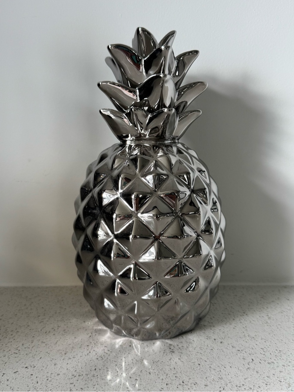 Glossy Silver Ceramic Pineapple Decor - Metallic Accent